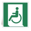 E026 - Sortie de secours pour les personnes incapables de marcher ou � mobilit� r�duite � gauche - Panneau PVC souple adh�sif blanc - 30x30 cm