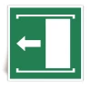 E034 - Faire coulisser la porte vers la gauche pour ouvrir - Panneau PVC souple adh�sif blanc - 15x15 cm