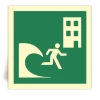 E063 - B�timent d��vacuation en cas de tsunami - Panneau PVC souple adh�sif photoluminescent - 20x20 cm