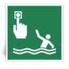 E069 - Bouton d'alarme pour personne � la mer - Panneau PVC souple adh�sif blanc - 15x15 cm