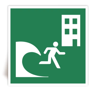 E063 - Panneau B�timent d��vacuation en cas de tsunami - ISO 7010 - FlashTide