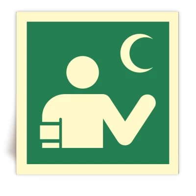 E064C - Panneau Intervenant en secours photoluminescent - Symbol Croissant - ISO 7010 - FlashTide