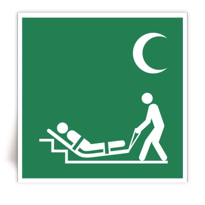 E067C - Panneau Matelas d'évacuation - Symbol Croissant - ISO 7010 - FlashTide