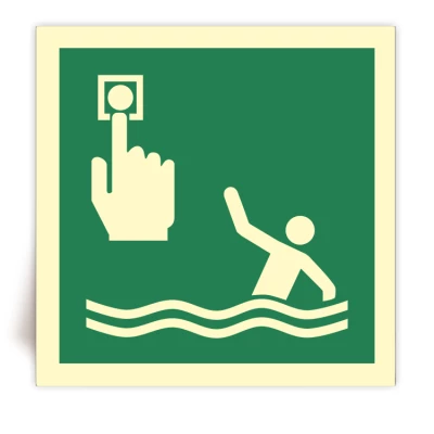 E069 - Panneau Bouton d'alarme pour personne à la mer photoluminescent - ISO 7010 - FlashTide