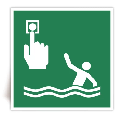 E069 - Panneau Bouton d'alarme pour personne à la mer - ISO 7010 - FlashTide